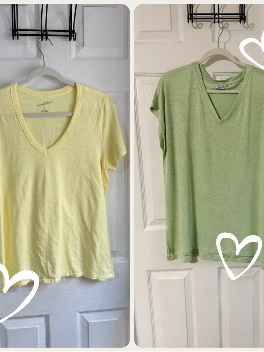 Orvis V-Neck Short Sleeve Tops in Pale Yellow & Light Green